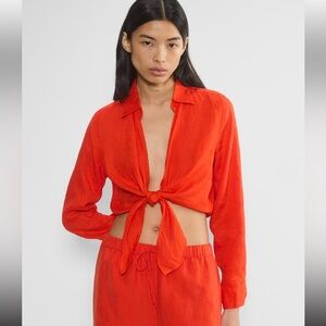 Aritzia BABATON Connection Linen Blouse Tie Front Top Size Small